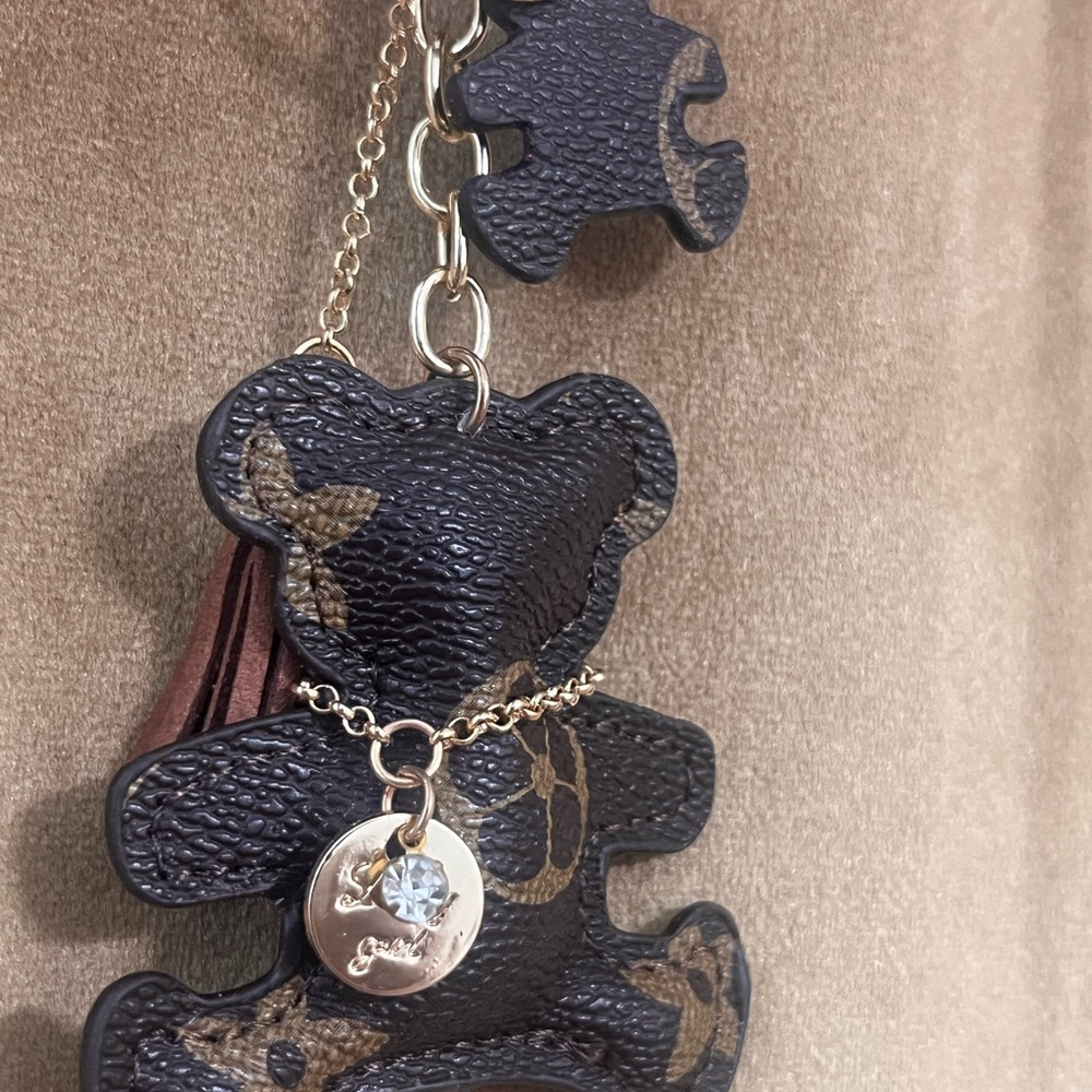 Brown Leather Bear Keychain with Tassel - Picture 4 of 5